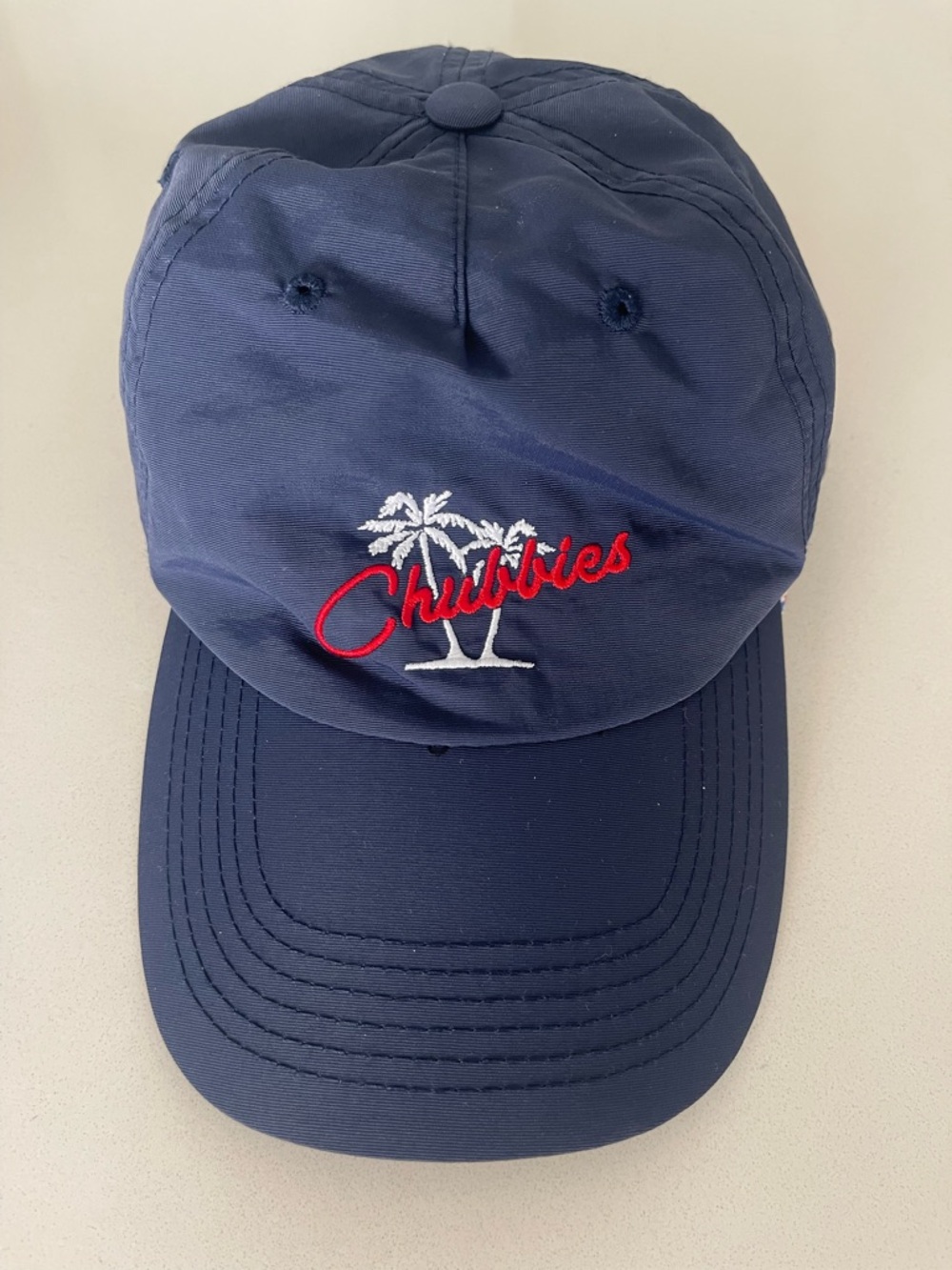 Chubbies Navy Cap with Red Script & White Palm Embroidery
